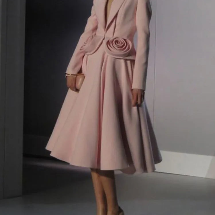 TWOTWINSTYLE Elegant Two Piece Set For Women Shawl Collar Long Sleeve Spliced Appliques Top High Waist A Line Skirt Slim Sets