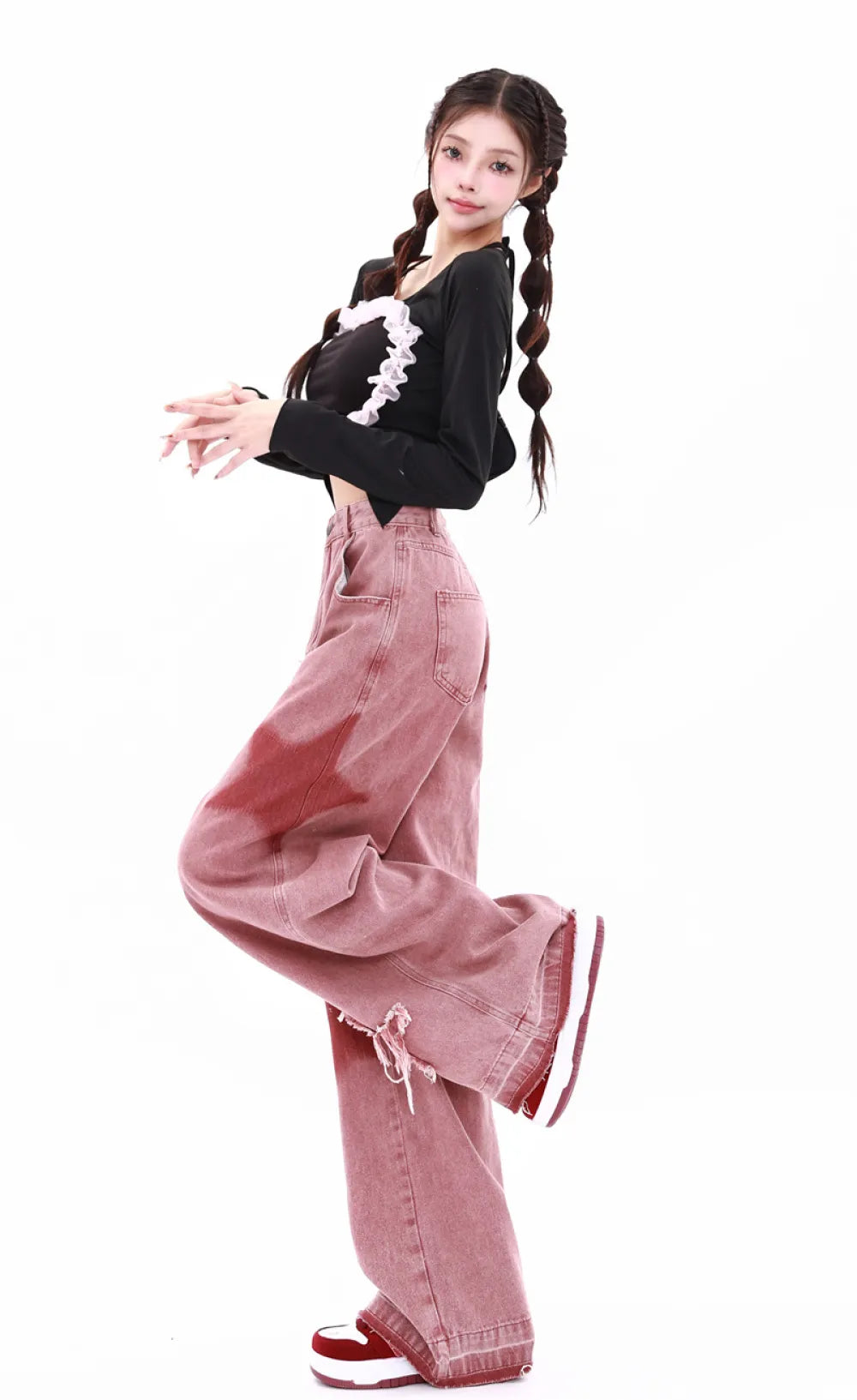 Embroidery Star Jeans for Women Autumn New In Corset High Waist Jeans Pants for Women Straight Pink Winter Wide Pants Women Y2K