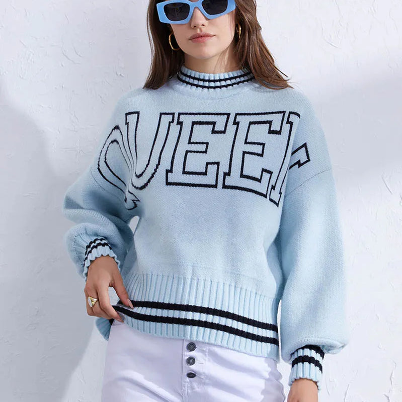 Oversized Knitted Sweater Women Vintage Knitwear Jumper Ribbed Striped Sweater Winter Warm Queen Graphic Sweaters For Women 2023