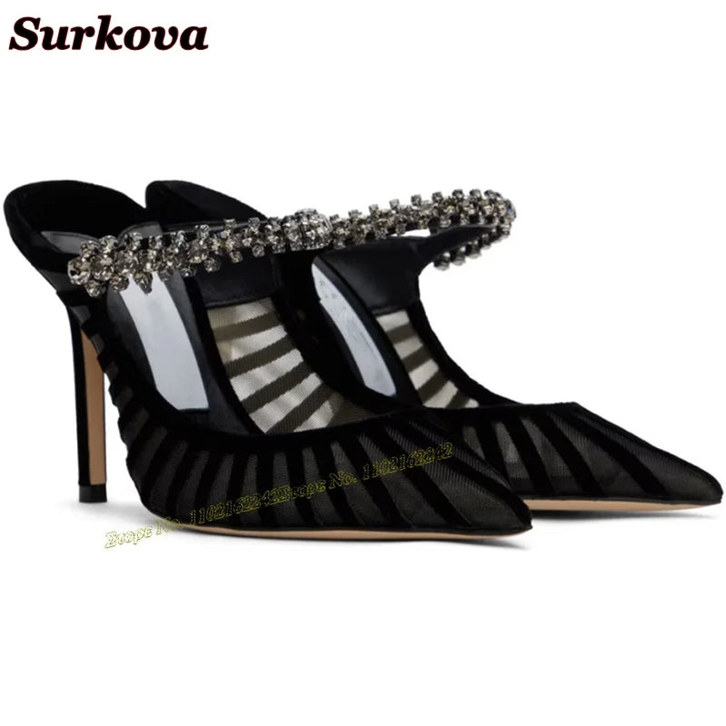 New Summer Breathable High Heels Fashionable Outdoor Wear Pointed Stiletto Slippers Versatile Hollow Dress Women'S Shoes 43