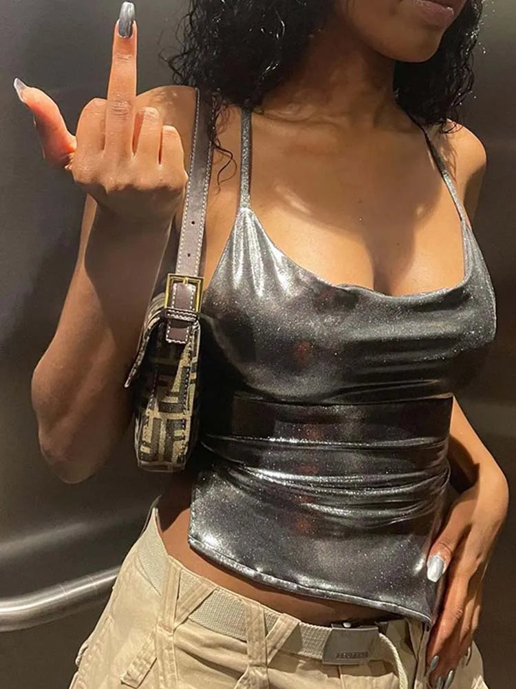Solid Color Shiny Bodycon Sexy Style Vest Top New Summer Ladies Camisole Casual Basic