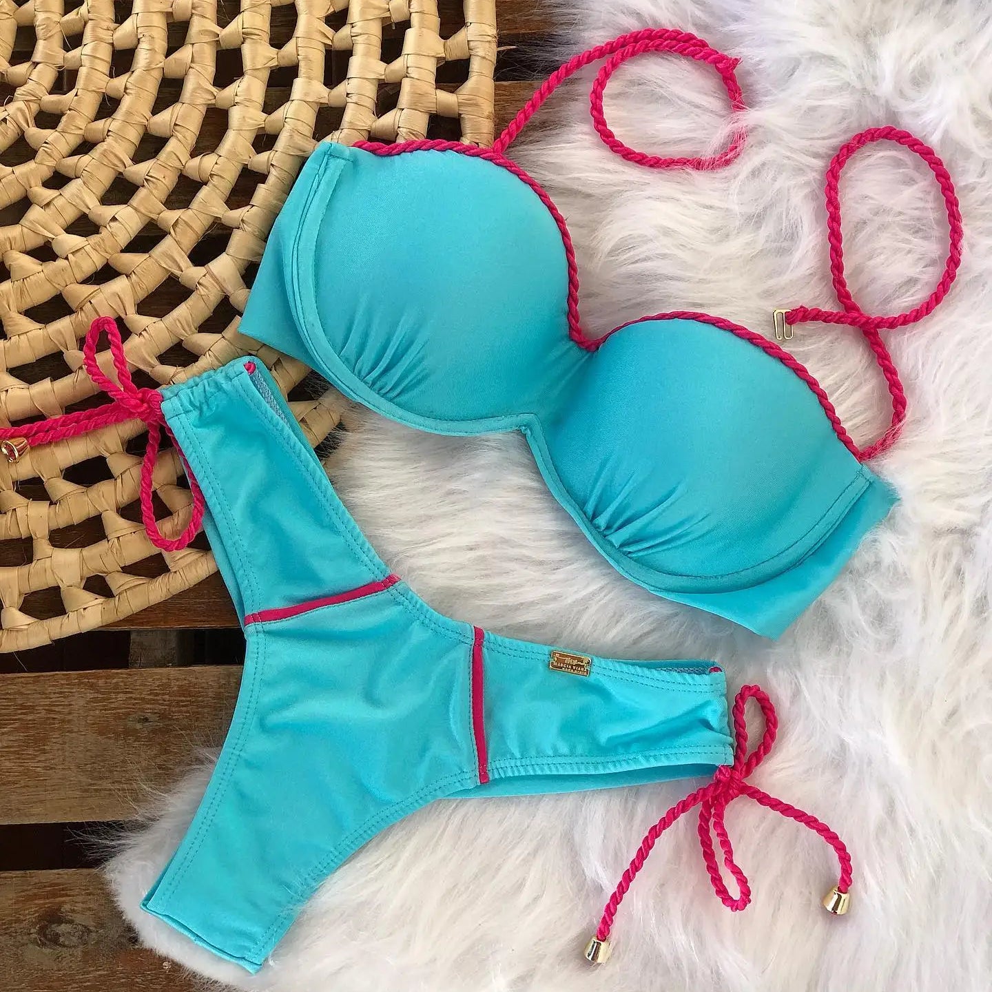 Sexy Bikinis Sets Push Up Women's Swimsuit Tie Side G-String Vintage Solid Swimwear Chest Pad Summer Beachwear Bathing Suit 12