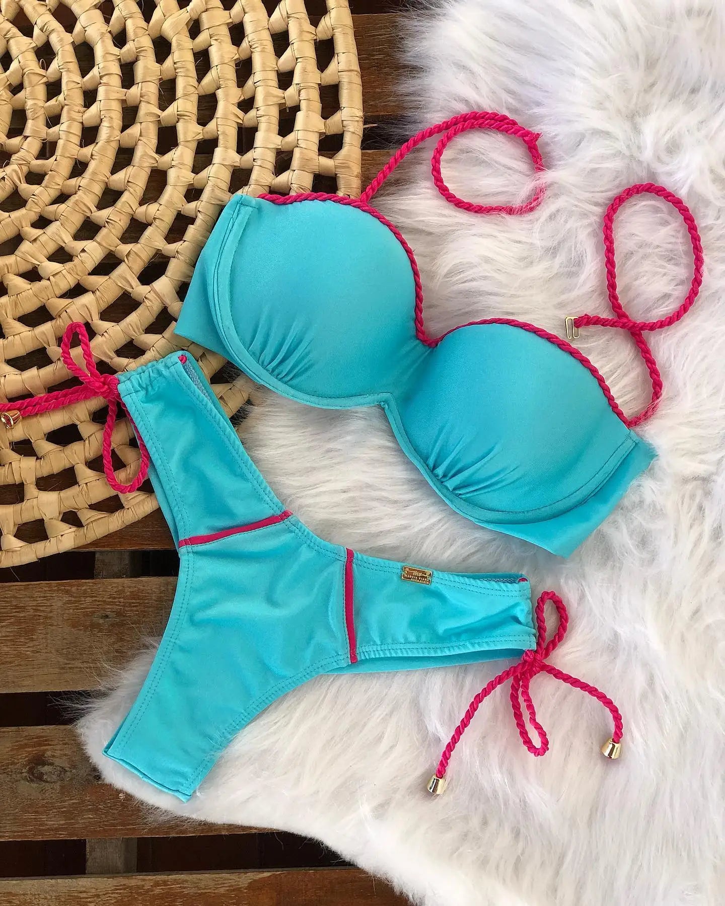 Sexy Bikinis Sets Push Up Women's Swimsuit Tie Side G-String Vintage Solid Swimwear Chest Pad Summer Beachwear Bathing Suit 12