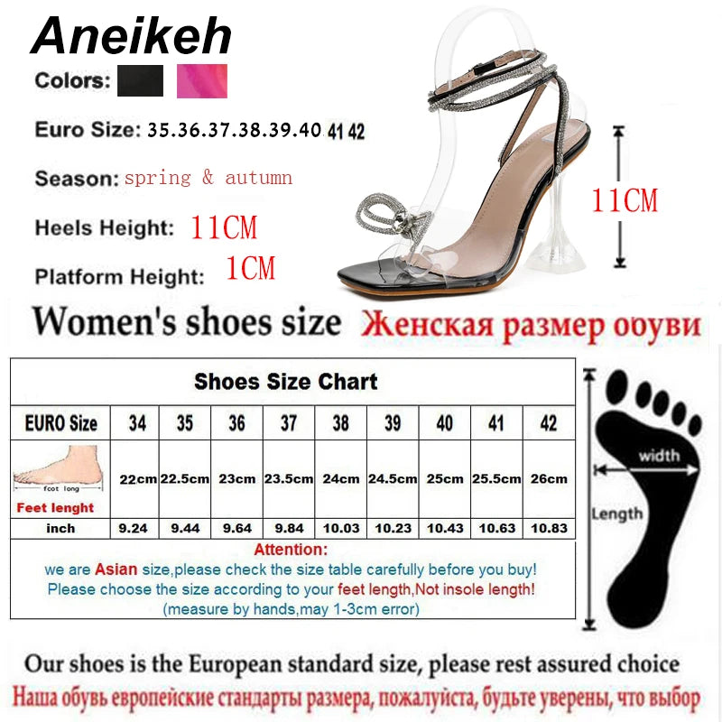 Fashion Crystal Rhinestone Bowknot High Heels PVC Transparent Shoes Women Pumps Summer Party Wedding Sandals Ladies