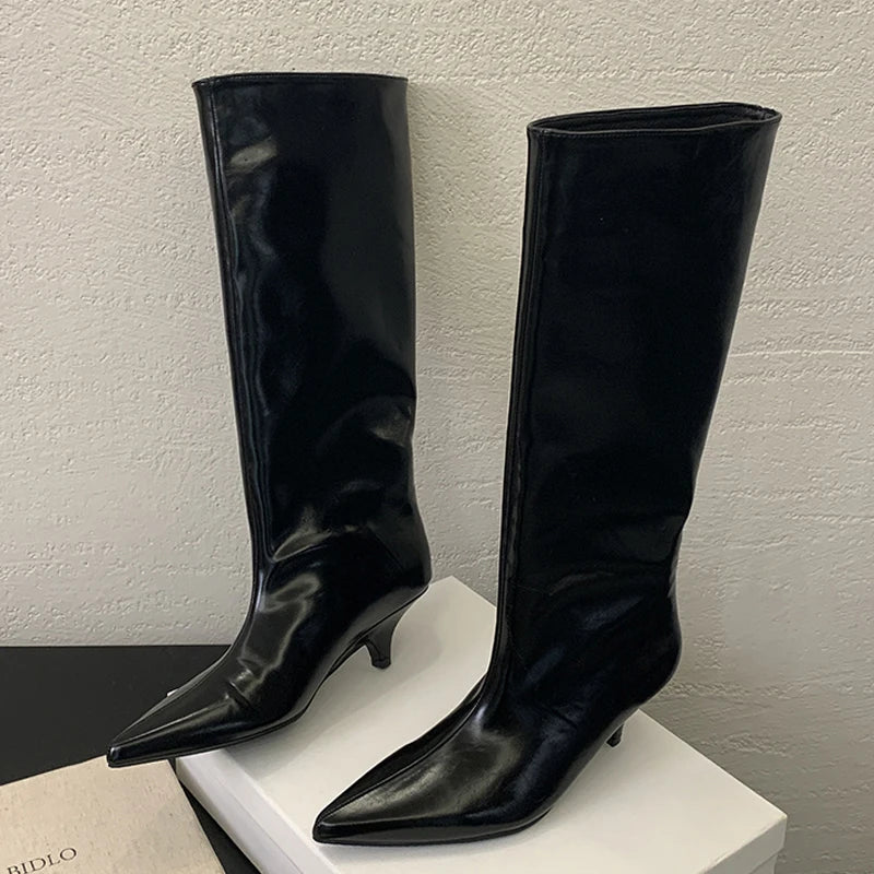 Eilyken Winter Fashion Knee-High Boots Women Pointed Toe Elegant Thin Low Heel Casual Ladies Pumps Shoes Long Botas Mujer