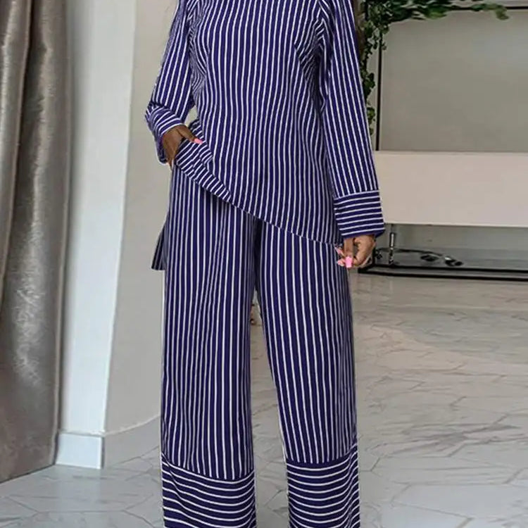 Plus Size 5XL VONDA Women Stripe Pant Sets 2024 Summer Fashion Long Sleeve Tops and High Waist Pants Casual Loose Elegant Suit