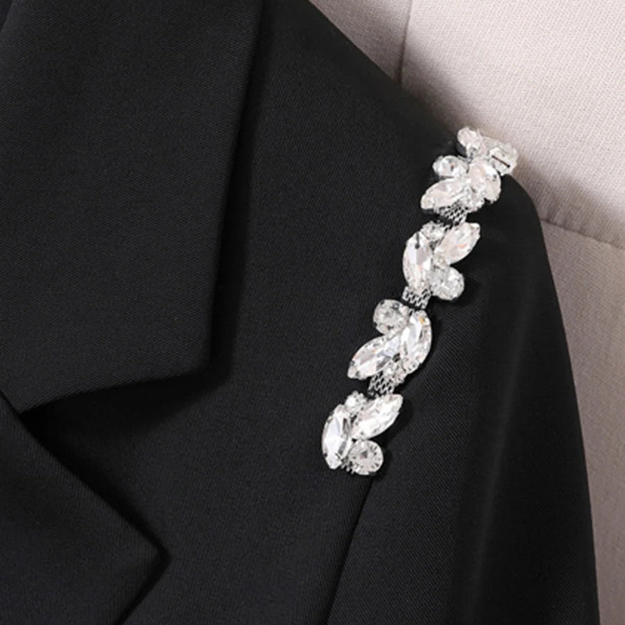 TWOTWINSTYLE Solid Loose Spliced Button Casual Jackets for Women Lapel Long Sleeves Patchwork Bead Jacket Female Fashion Clothes