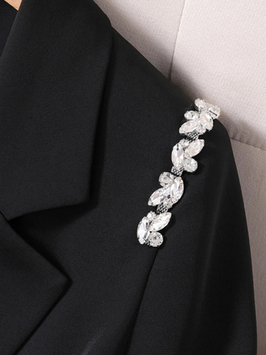 TWOTWINSTYLE Solid Loose Spliced Button Casual Jackets for Women Lapel Long Sleeves Patchwork Bead Jacket Female Fashion Clothes