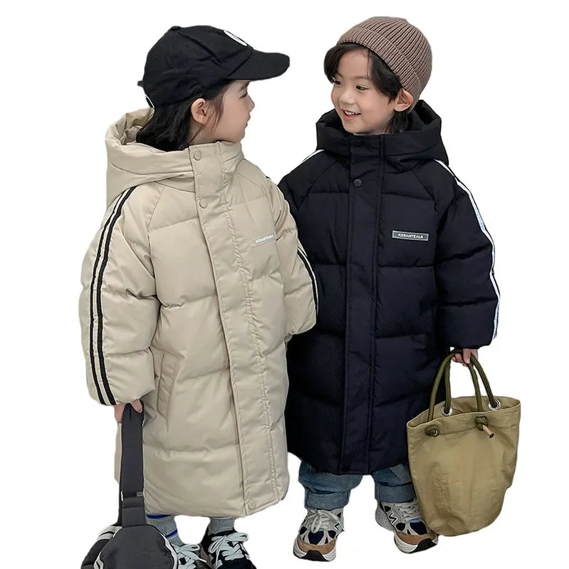 Winter Boys Girls Plus Velvet Warm Hooded Jacket 2-9 år gammel koreansk ned overfrakke fortykning mode børnetøj