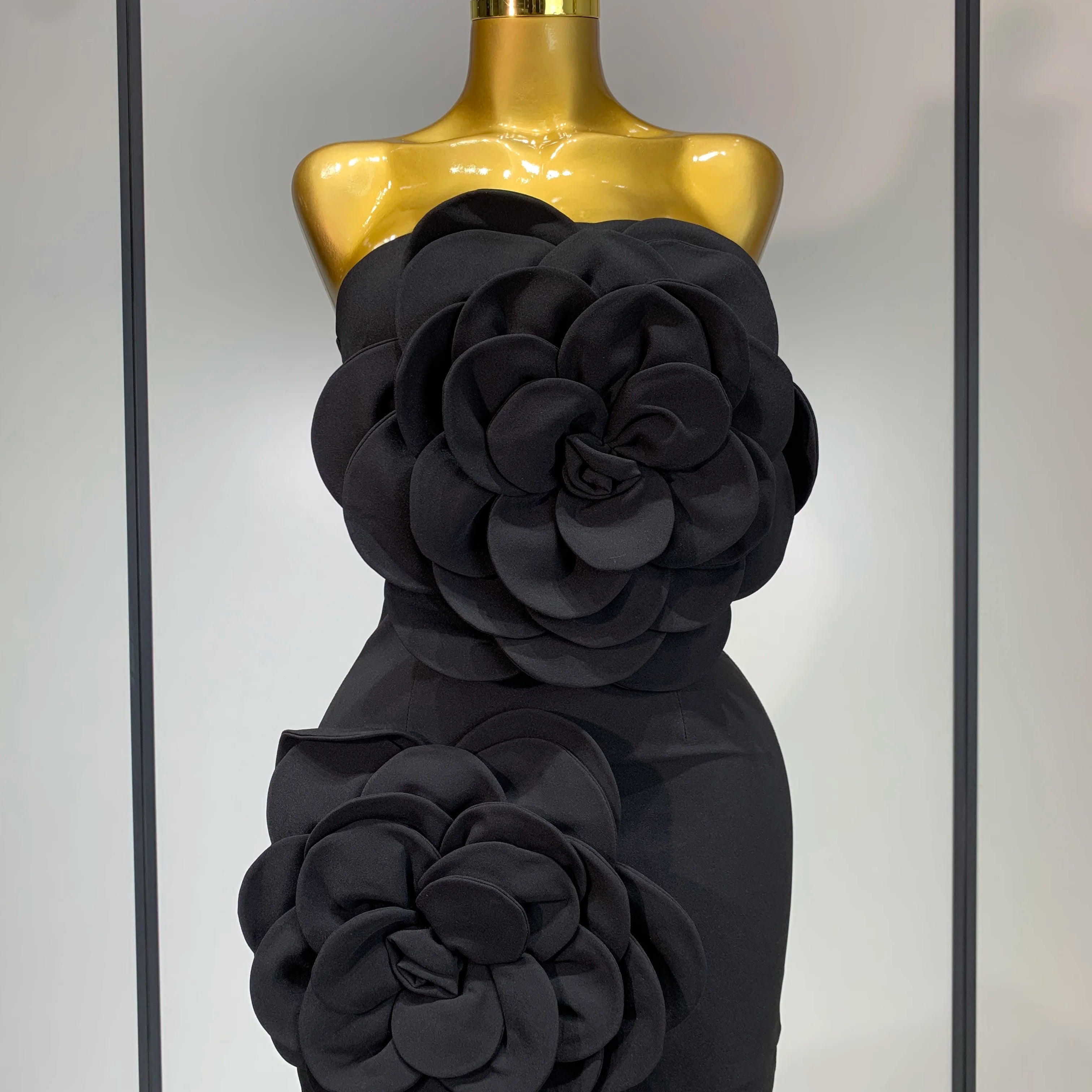Women Sexy Strapless Backless Flower Black Mini Bodycon Dress 2025 Celebrity Elegant Evening Club Party Outfit Birthday Dresses