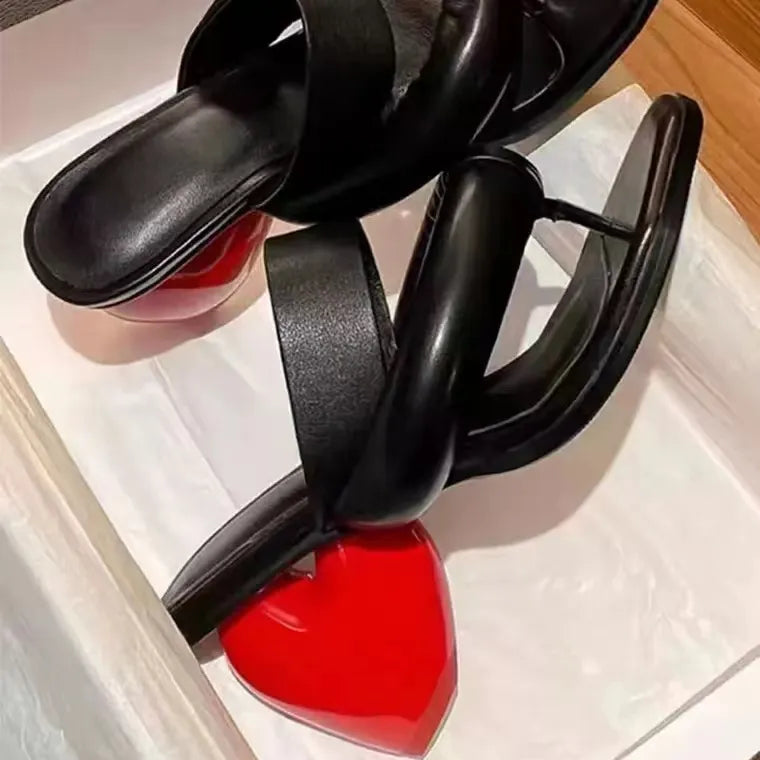 Red Heart Heels Women Sandals Abnormal Sweetheart Shoes Romance Lady Sandalias Soft Leather Fashion Zapatos Mujer