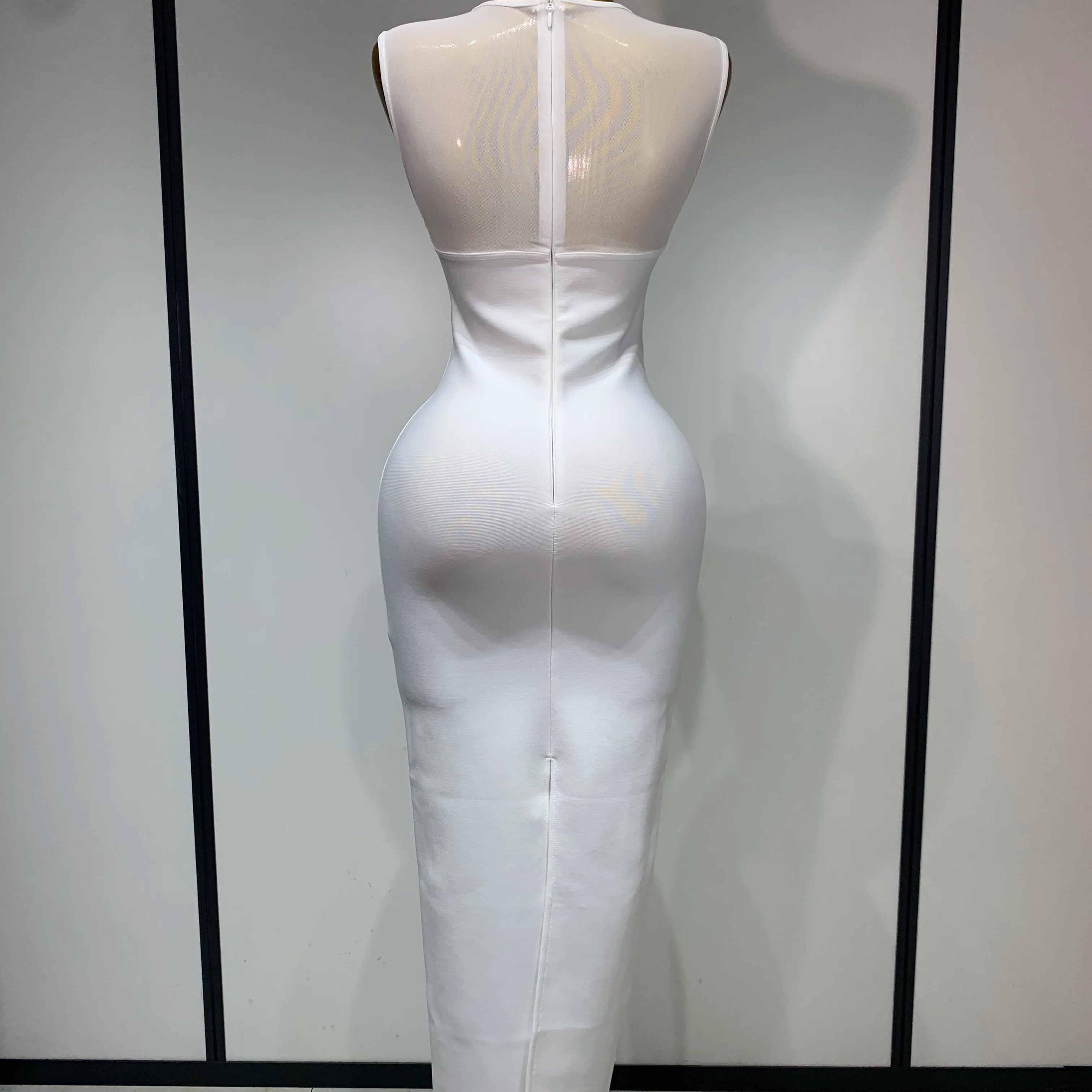 High Quality Sexy O Neck Mesh Bodycon Bandage Dress Evening Party Gown 2025 Celebrity Elegant Luxury Birthday Club Dresses