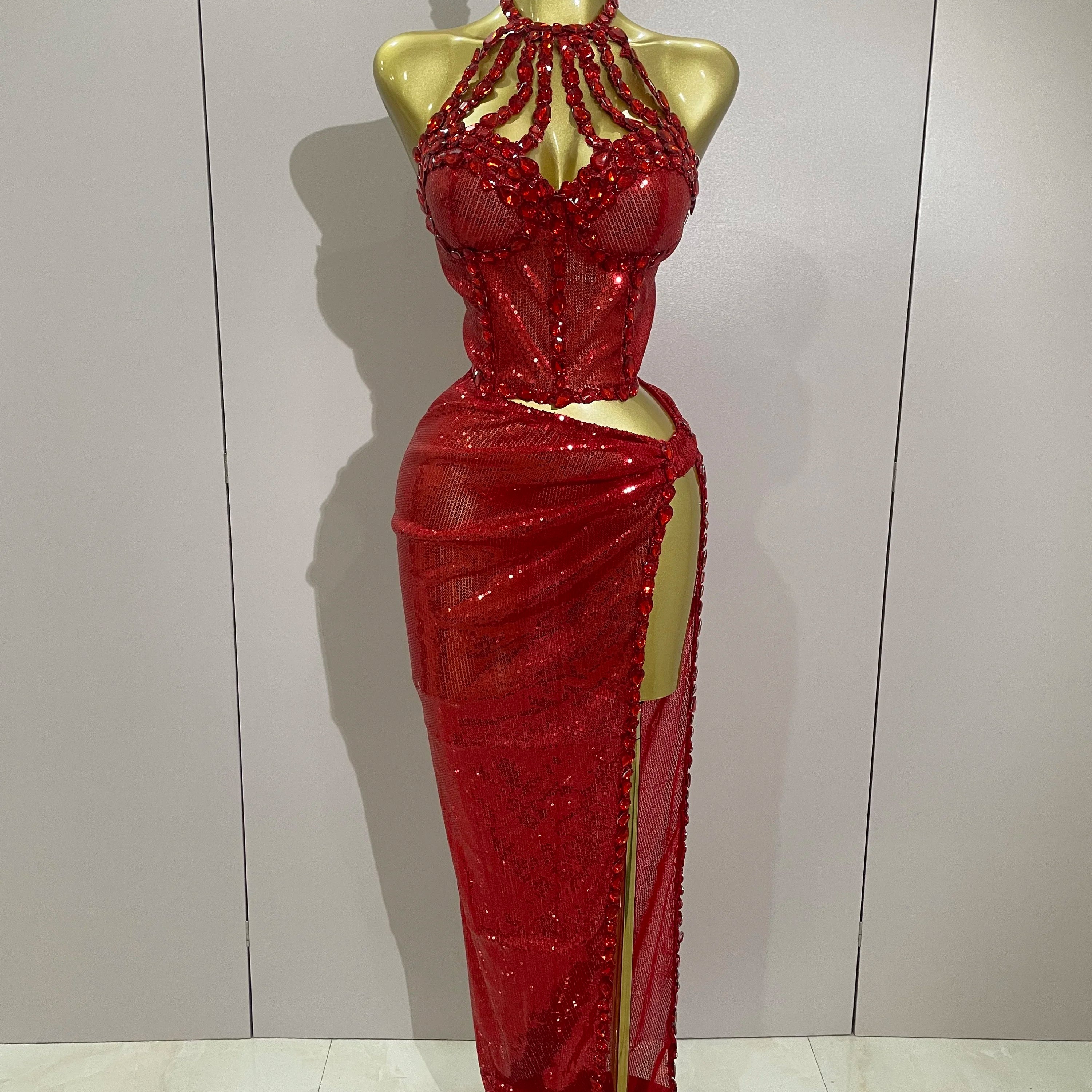 Sexy Luxury Shiny Diamond Sequins Cocktail Dress 2Pcs Set 2025New Women Evening Celebrate Birthday Party Nightclub Stage costume