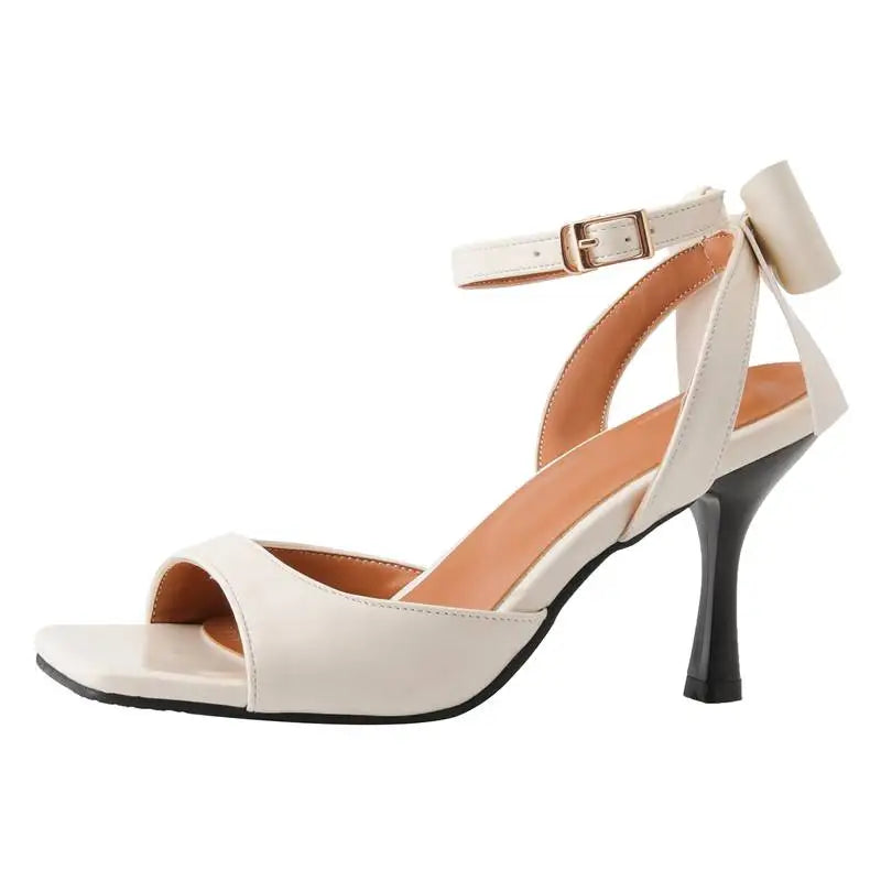 SIMLOVEYO Brand Women Sandals Toe Thin Heel 8.5cm Buckle Strap Bowknot 45 46 47 48 Dating Female Shoes