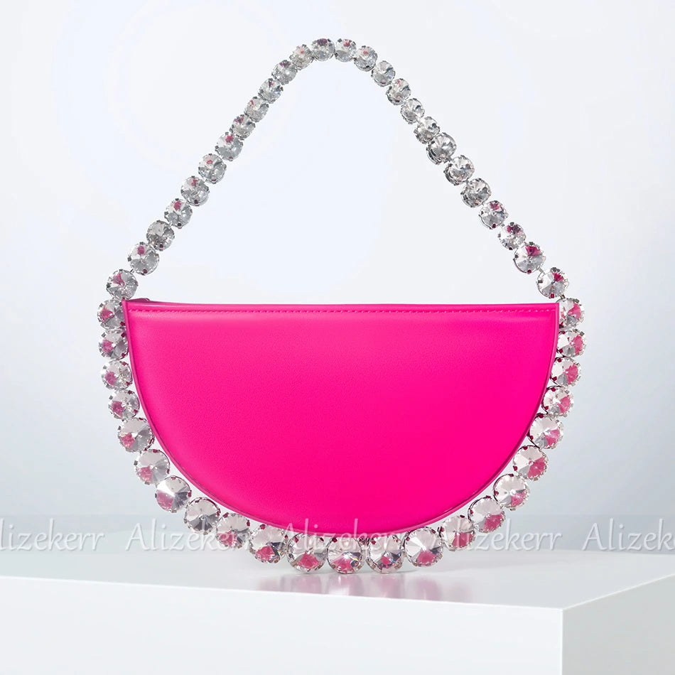 Shiny Crystal Sequines Round Evening Bags Women Luxury Designer Half Moon Rhinestone Wedding Clutch Purses And Handbags Party