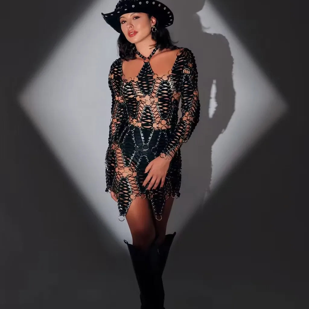 Black Color Women Sexy Halter Off the Shoulder Backless Knit Bodycon Mini Dress Celebrate Performance Costume Stage Wear