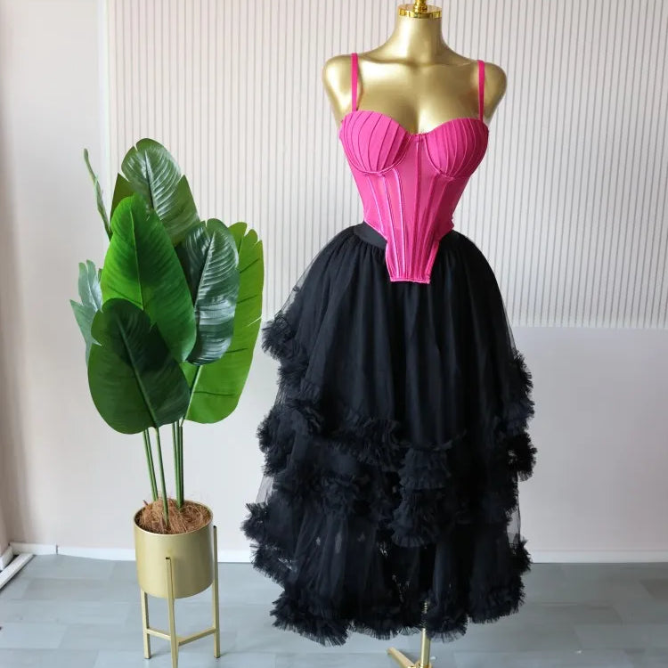 CM.YAYA Women's Dress Set Sleeveless Strap Tops and Pleated Tiered Skirts Suit Elegant Vacation Birthday Two 2 Piece Set Outfits