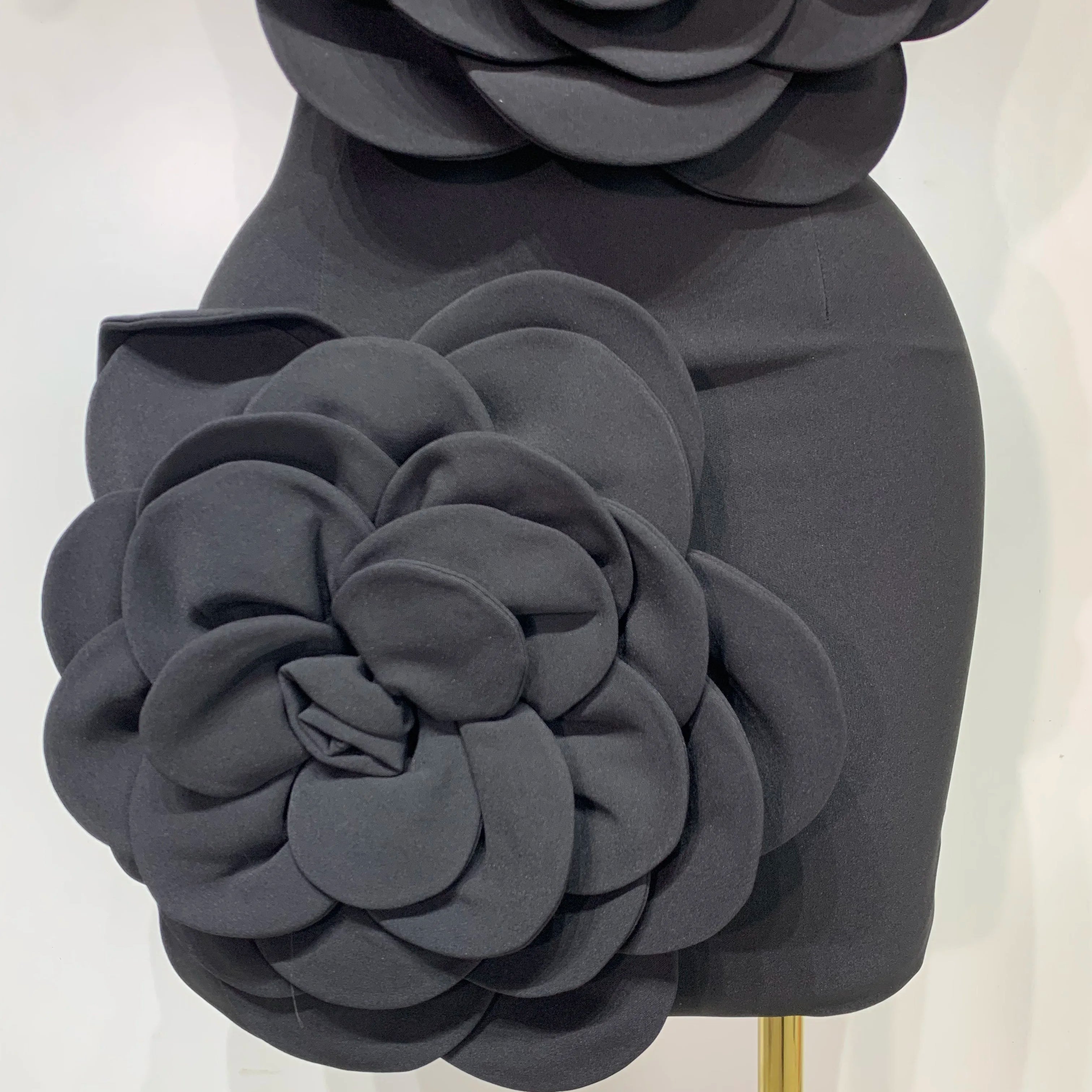 Women Sexy Strapless Backless Flower Black Mini Bodycon Dress 2025 Celebrity Elegant Evening Club Party Outfit Birthday Dresses