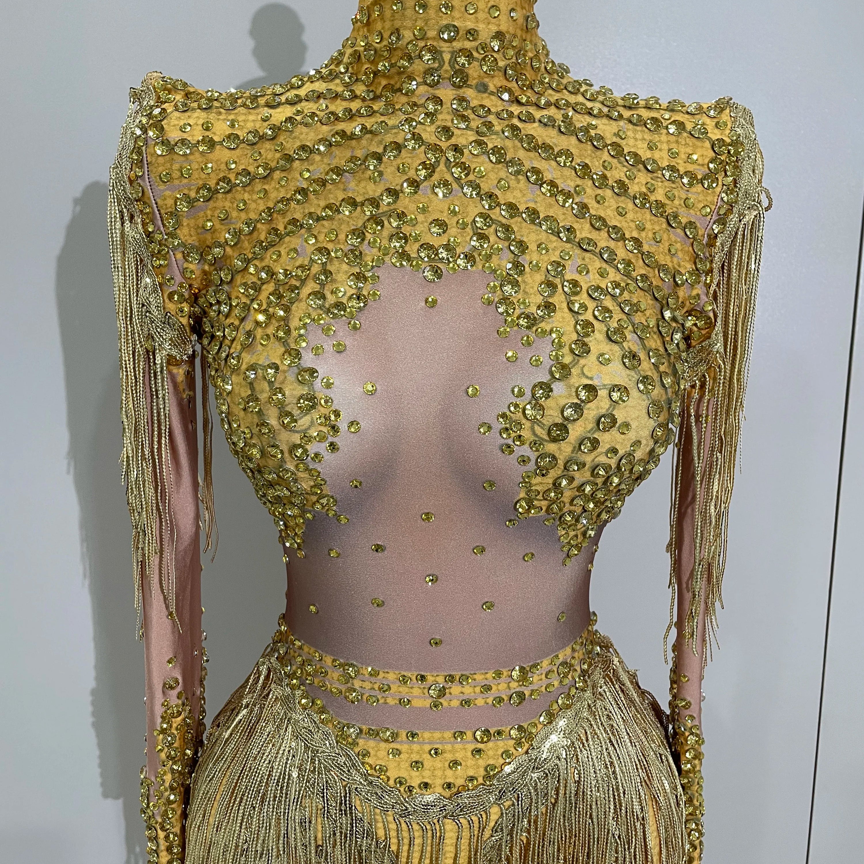 Sparkly Rhinestone Sequin Tassel Stretch Bodysuits 2025 New Arrival Women  Birthday Party Nightclub Dj Stage Performance Costume