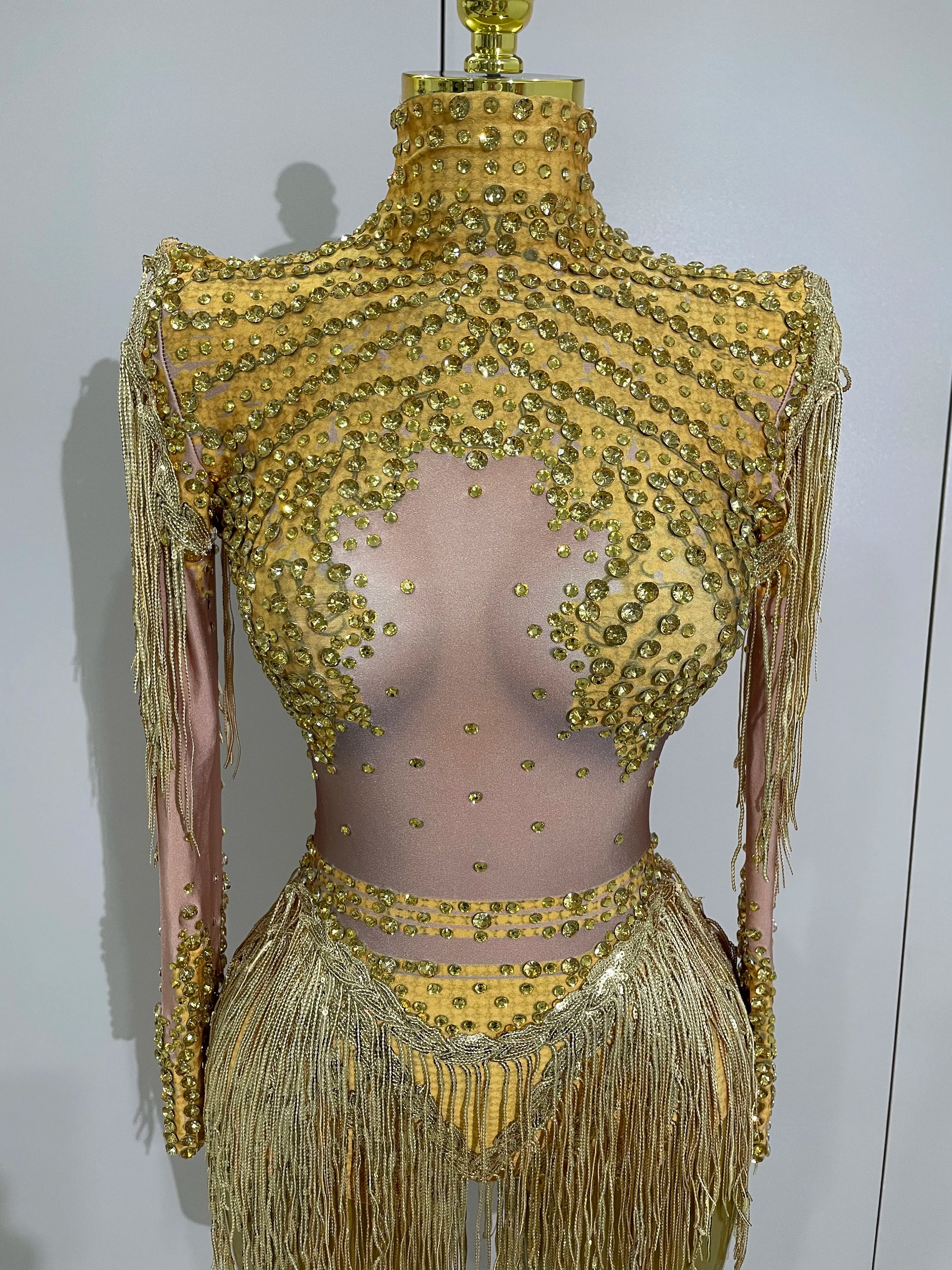 Sparkly Rhinestone Sequin Tassel Stretch Bodysuits 2025 New Arrival Women  Birthday Party Nightclub Dj Stage Performance Costume