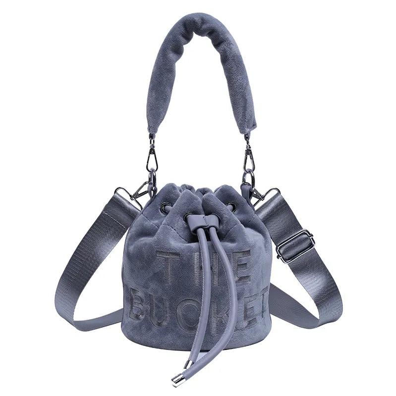 Winter Velvet Bucket Bags for Women Fashion Purses and Handbags Designer Crossbody Bag Luxury Shoulder Bag New Satchel Lady Bag Grey Shoulder Bag 20X20X20cm
