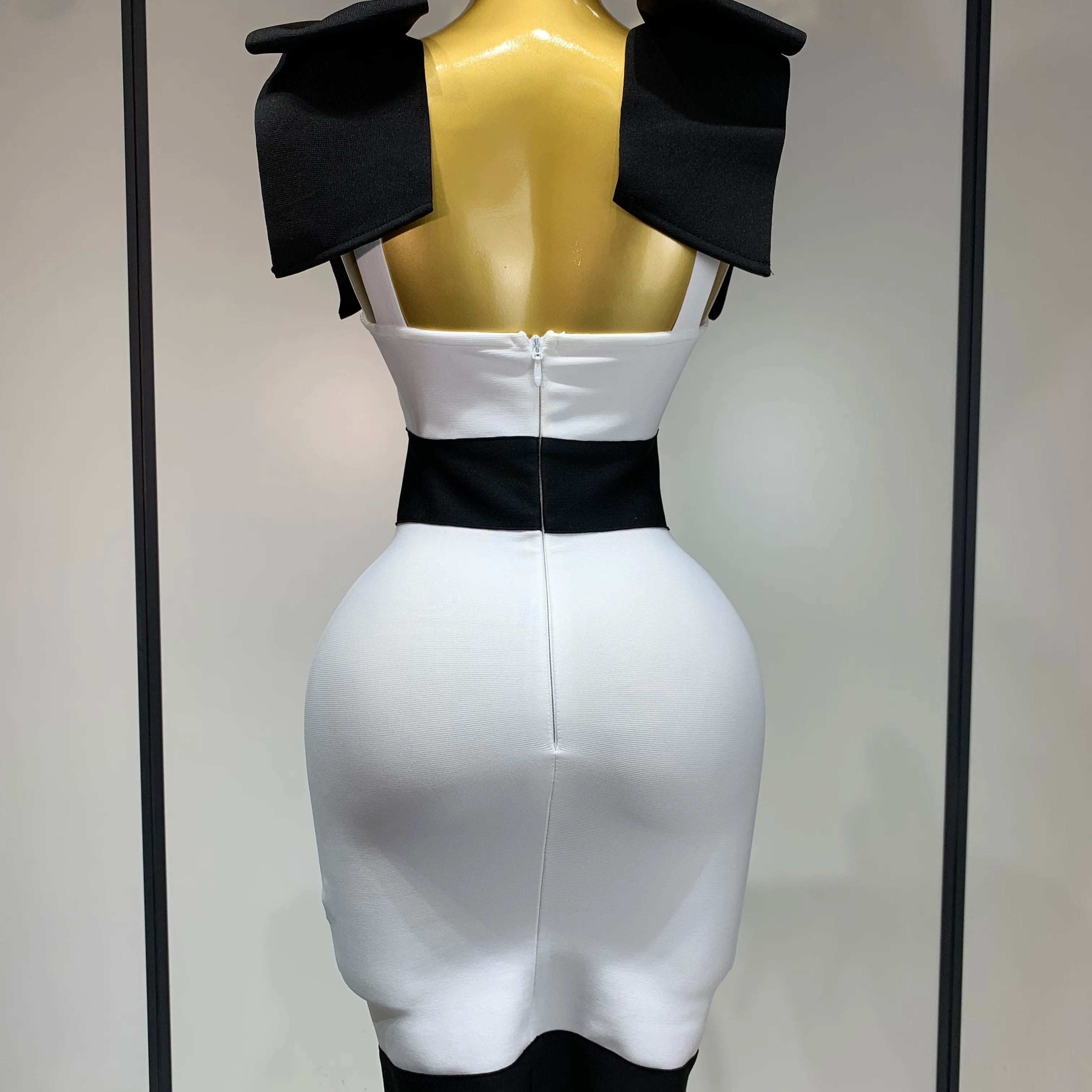 Women Sexy Bow Tie Black White Patchwork Bodycon Bandage Dress 2025 Celebrity  Elegant Evening Club Party Birthday Dresses