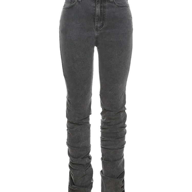 Weird Puss Y2K Stacked High Waist Jeans Women Cotton Split Skinny Denim Pants Autumn Trend Wild Street Casual Stretch Trousers