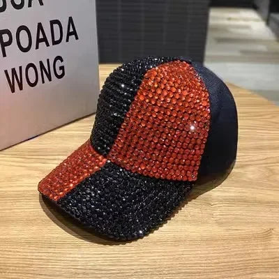 Summer Ladies Baseball Cap Korean Wild Spring and Autumn Rhinestone Caps Fashion Personality Street Highlights Hip-hop Hats PZ - black red 55-60cm