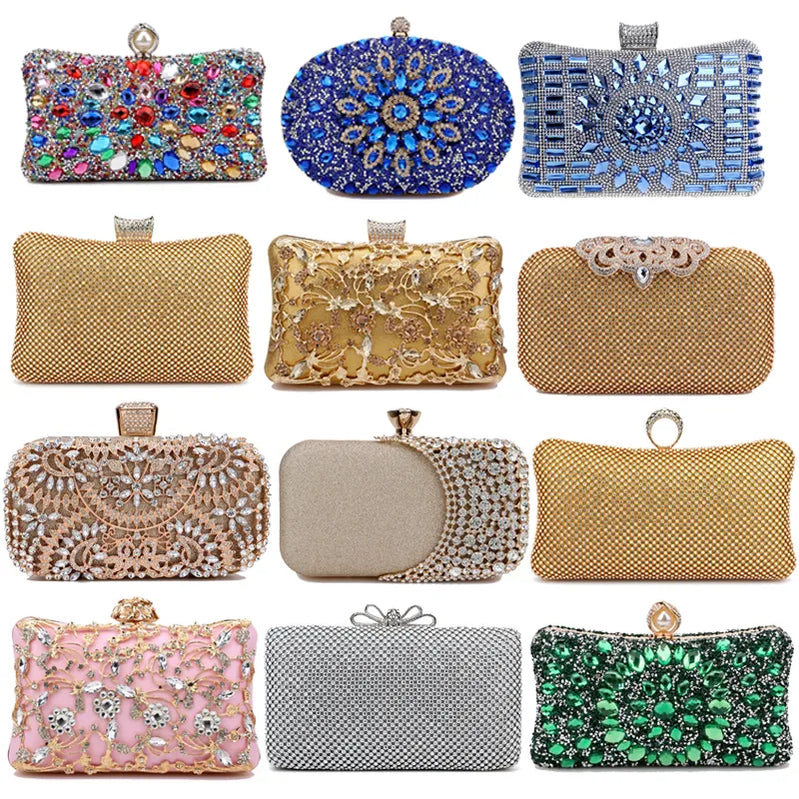 Rhinestones Women Bags Hollow Out Style Fashion Evening Bags Chain Shoulder Handbags Party Wedding Day Clutch Purse - Basso & Brooke