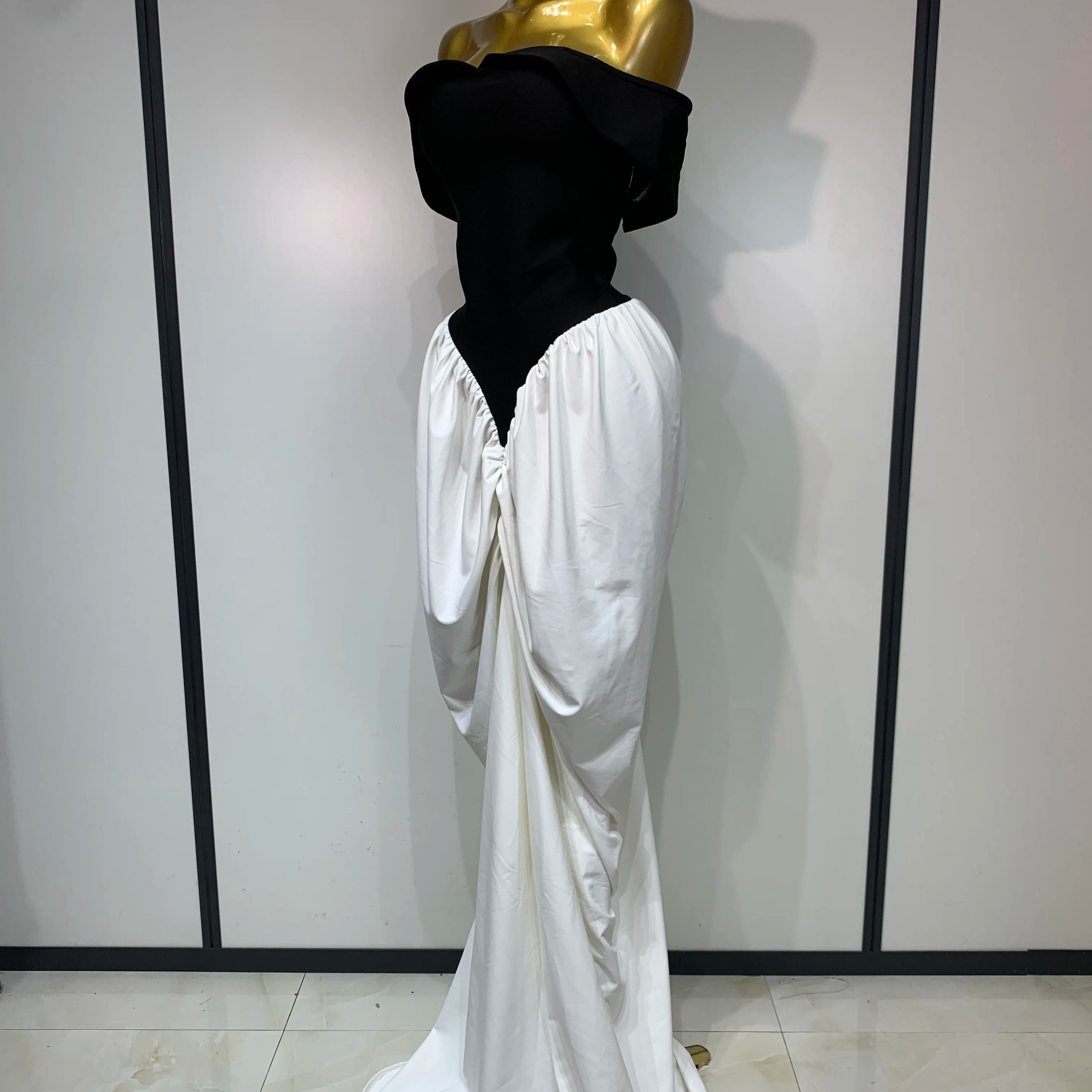 Women Sexy Off Shoulder Black And White Bandage Mermaid Long dress 2025 Formal Evening Party Elegant Luxury Birthday Dress