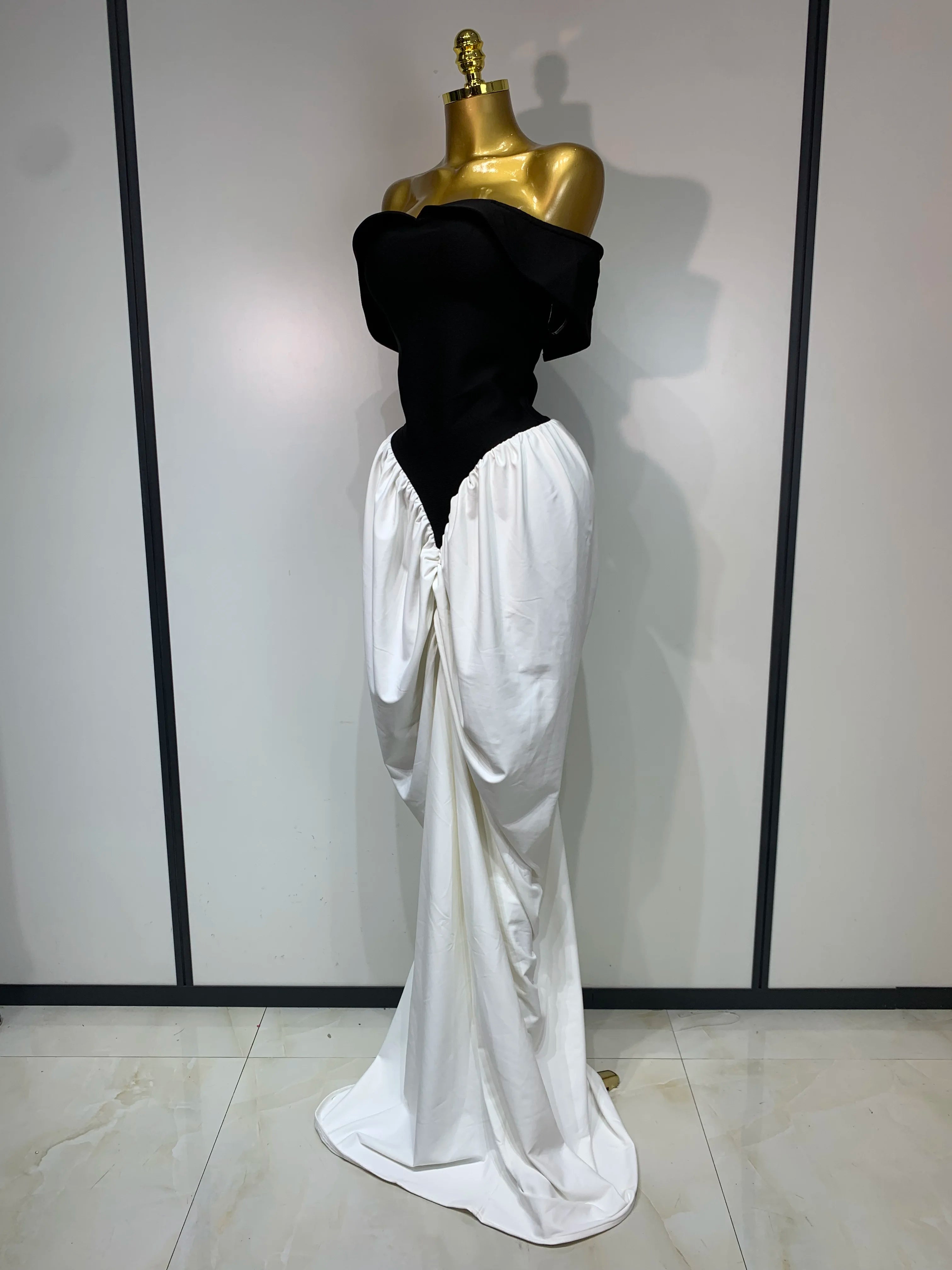 Women Sexy Off Shoulder Black And White Bandage Mermaid Long dress 2025 Formal Evening Party Elegant Luxury Birthday Dress