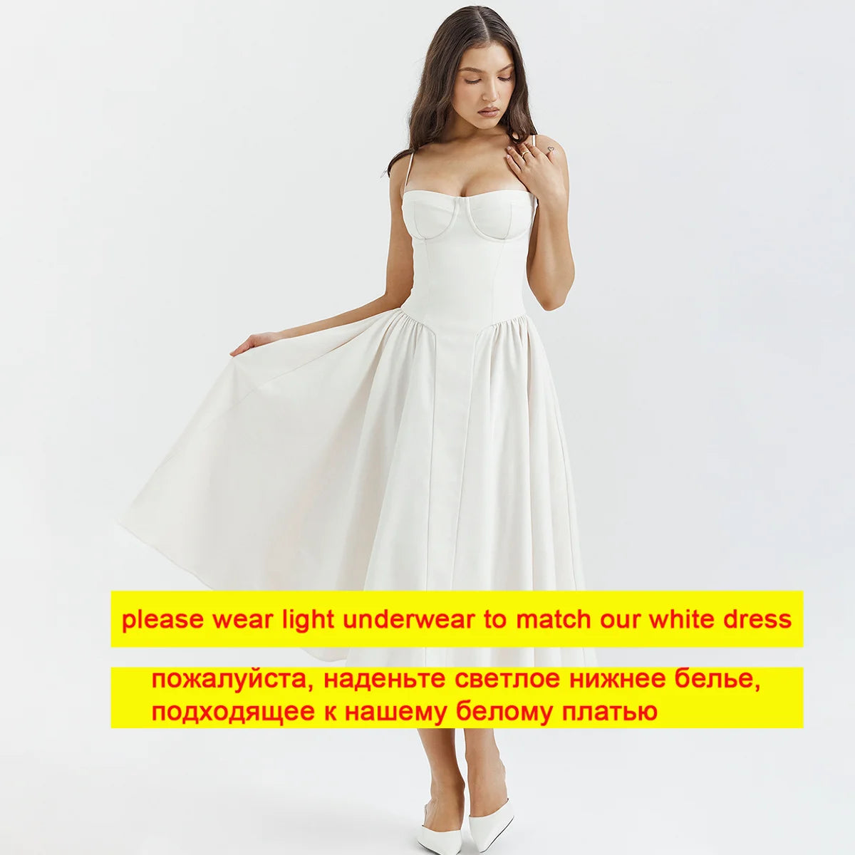 Suninheart Summer Elegant Midi Spaghetti Strap Dresses Slim V Neck A Line Party Dress Khaki Casual Dress Women's Clothing