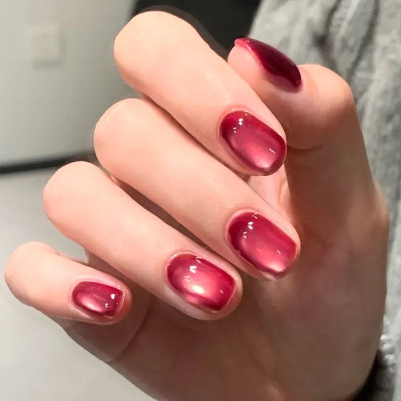 24pcs Solid Color Purple False Nails Cat's Eye Design Short Square Press on Nails Tips Simple Fake Nail Sets Wearable Manicure