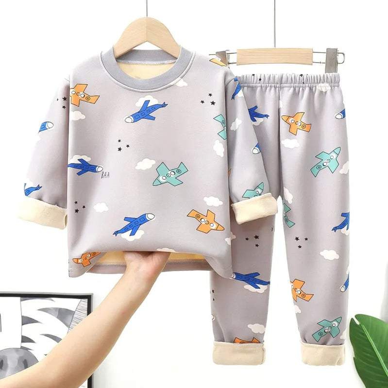 Children's warm underwear set for boy middle and girls plush and thick autumn clothes autumn pants baby pajamas baby and toddler 3