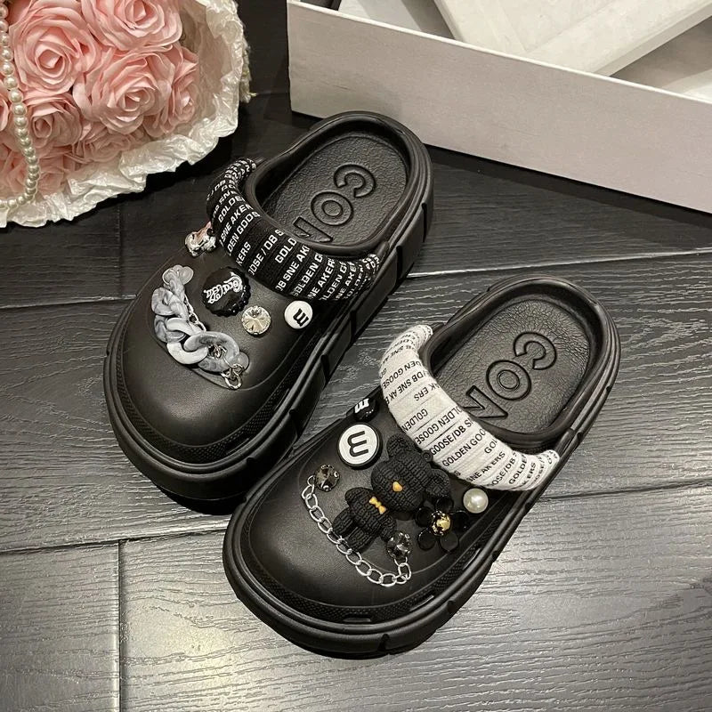 Platform Slippers Summer Women's Sandals 6cm Wedges Ladies Outdoor Clogs Thick Street Beach Slides Girls Flip Flops Garden Shoes black DIYchainbudai
