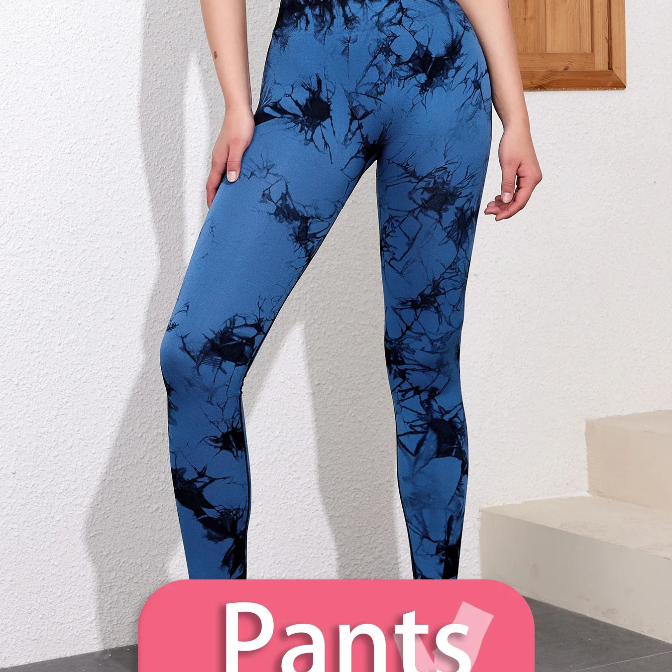 SALSPOR 1/2/3Pcs Tie Dye Seamless Butt Lifting Women Gym Set Stretch Running Outdoors Sport Yoga Outfit for Woman Skinny Shorts Dark Blue Pants