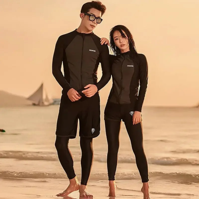 New Korean Long Sleeve Multi Pieces Swimsuit Rash Guard Couples Swimwear Bathing Suits Surfing Long Pant Dropship