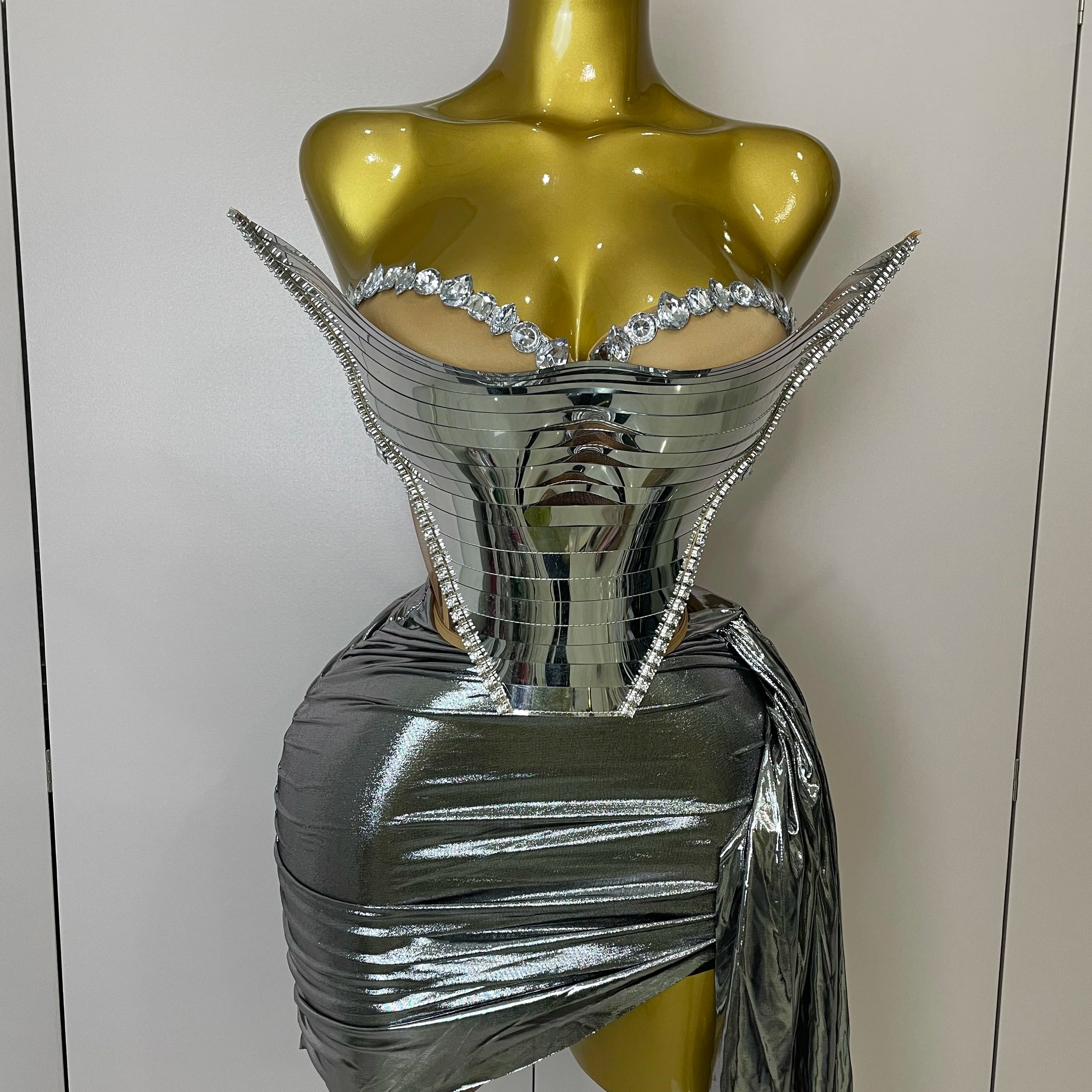 Sparkly Gold Sequin Sexy Top Two Pieces Set 2025 Women Celebrate Party Birthday NightClub Performance Dancer Show Stage Outfit