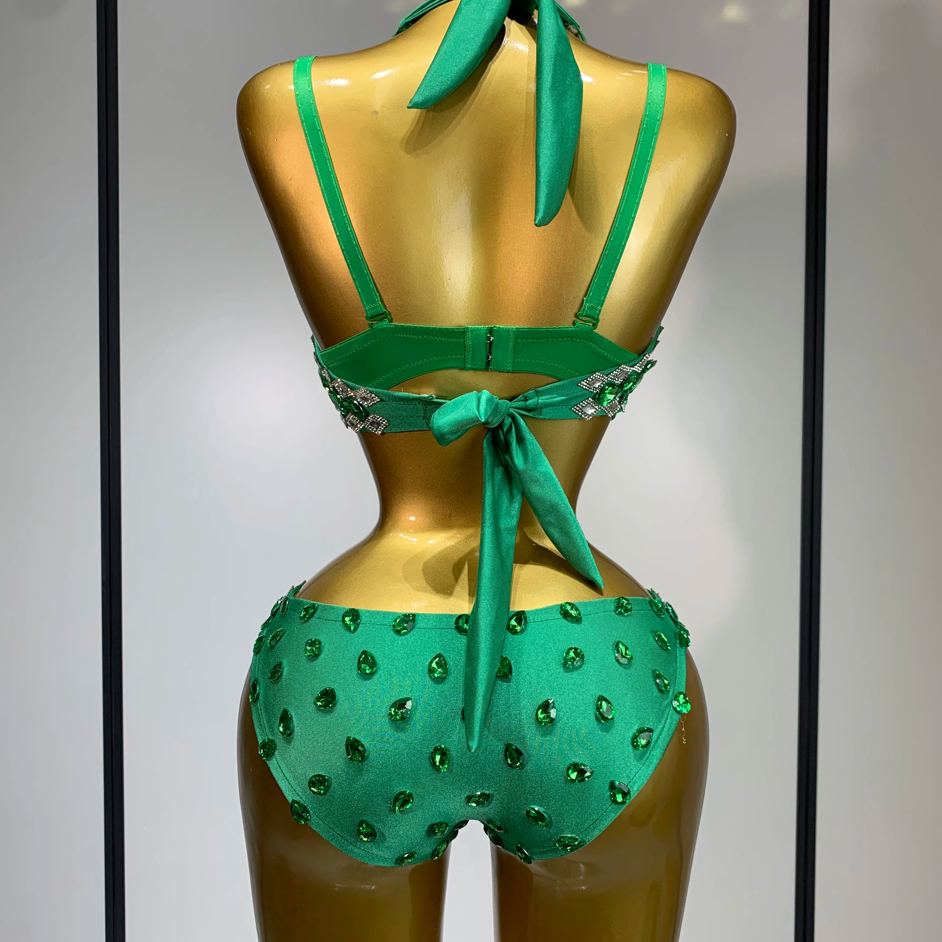 Women Luxury Rhinestone Bra Bodysuits Two Piece Set Female Singer DJ DS Dance Stage Performance Photo Shoot Club Party Outfit