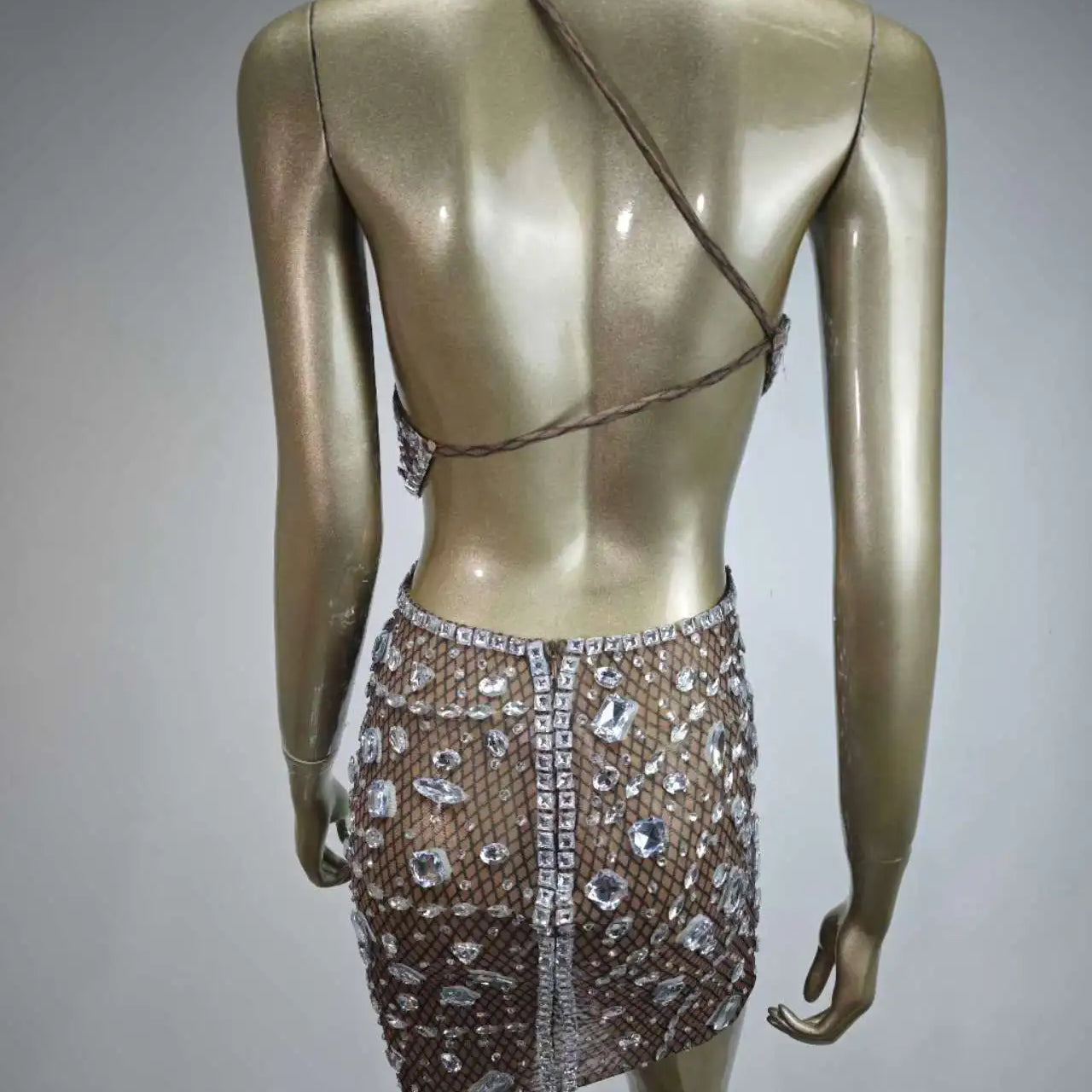Robe courte sexy en maille à paillettes et cristaux pour femme, tenue de soirée, de bar, de discothèque, de spectacle sur scène