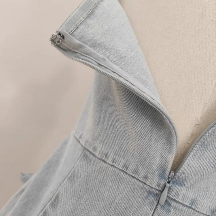 3D Appliques Flower Strapless Demin Jumpsuits For Women Off Shoulder Sleevelss Solid Color High Waist Full Length Overalls