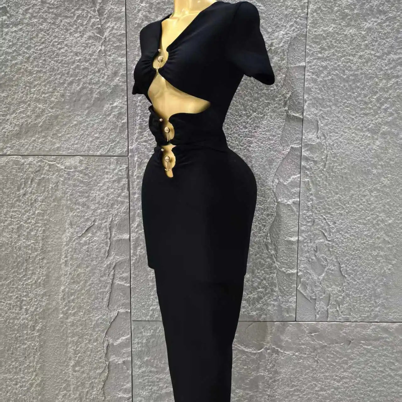 High Quality Women Sexy Short Sleeve Keyholes Bodycon Long Bandage Dress Nightclub Party Birthday Evening Outfit Vestido