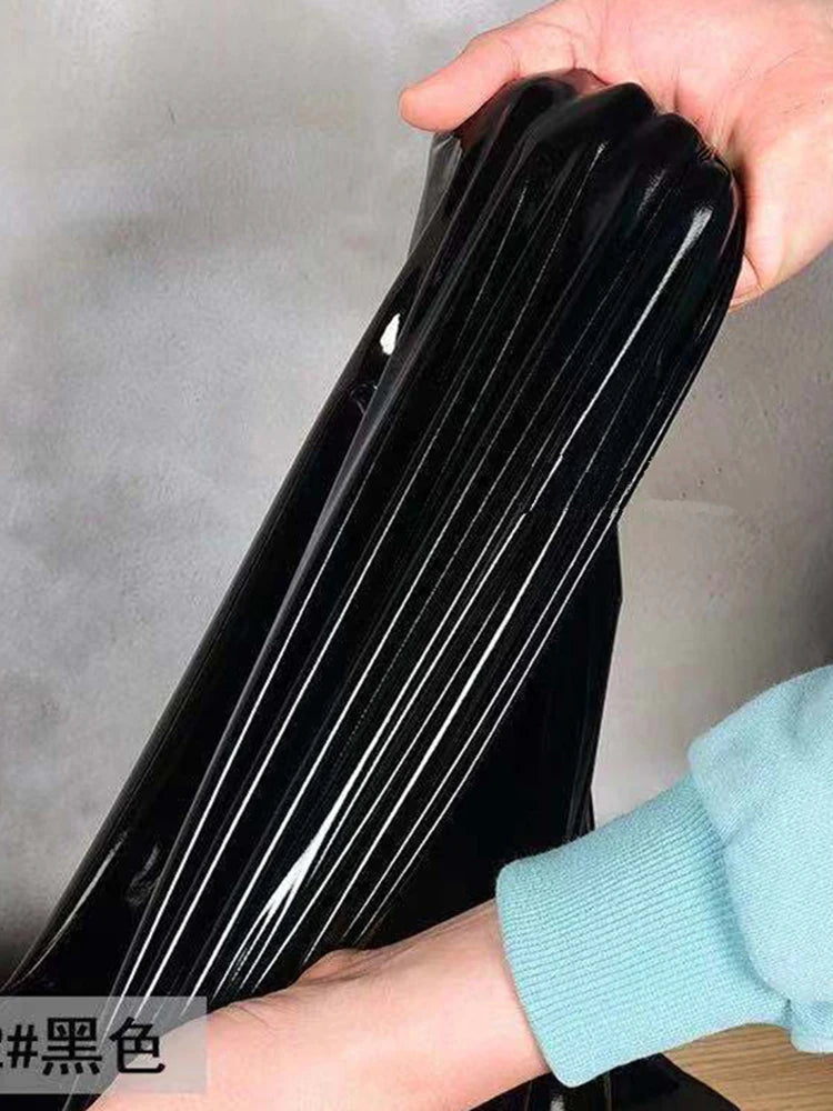 Stretch Shiny Patent Leather Slim Dress Women Summer Faux Latex Short Sleeve Bodycon Mini Dress Black PU Clubwear New Custom