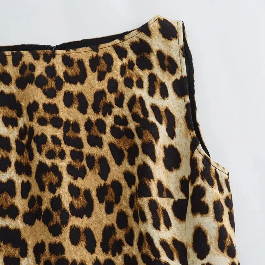 XNWMNZ Women Fashion Animal Print Dress Women High Street O Neck Sleeveless Back Zip Female Mini Dresses