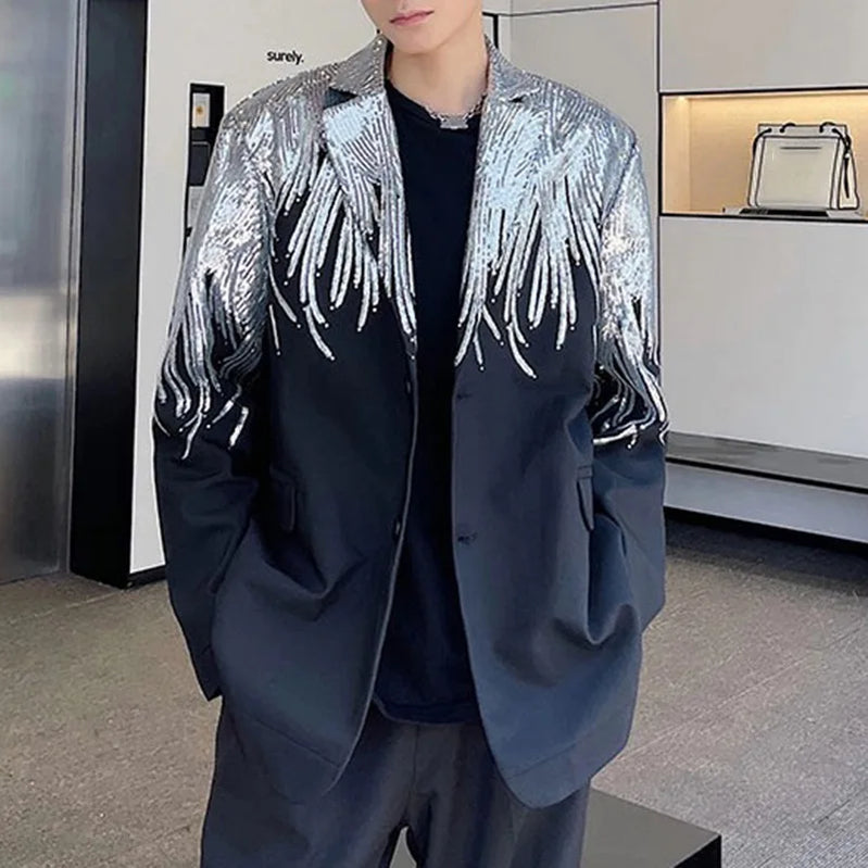 TWOTWINSTYLE Solid Spliced Sequins Elegant Jackets for Women Lapel Long Sleeves Patchwork Single Breasted Jacket Female Fashion