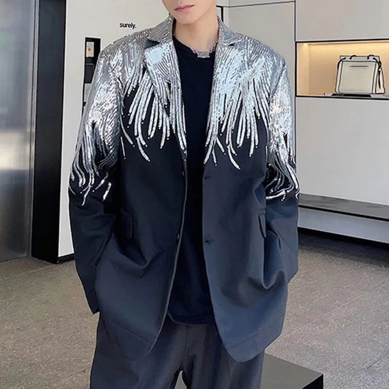 TWOTWINSTYLE Solid Spliced Sequins Elegant Jackets for Women Lapel Long Sleeves Patchwork Single Breasted Jacket Female Fashion