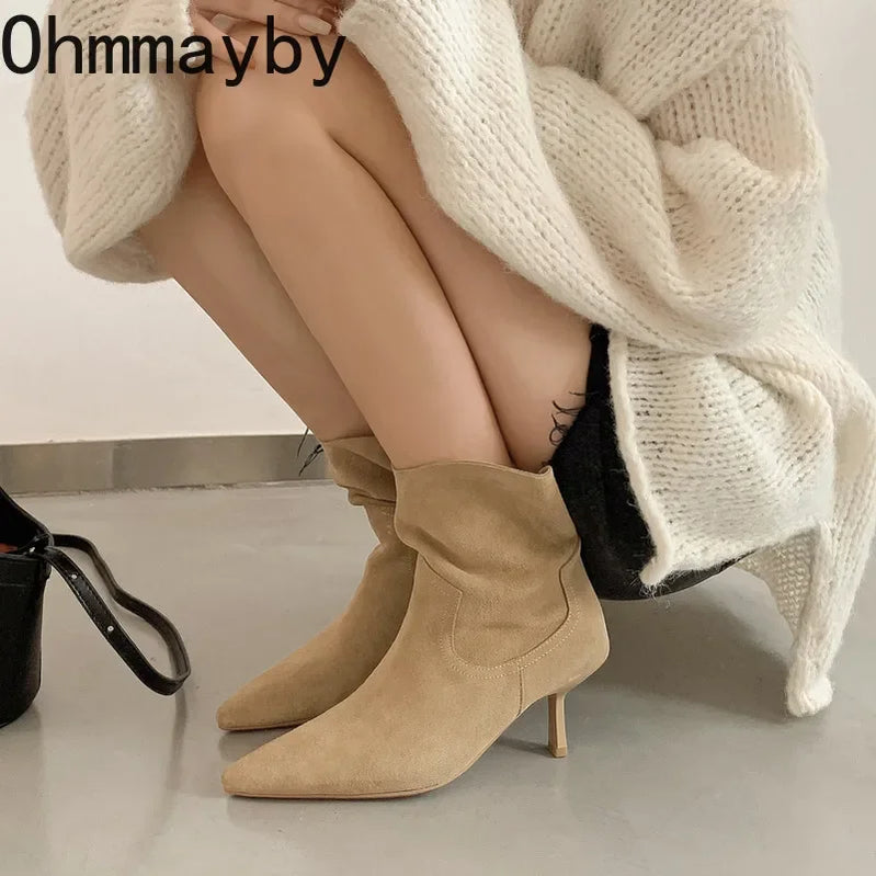 Autumn Ankle Boots For Women Fashion Slip On Short Boots Female Luxury Heel Women's Winter Footwear