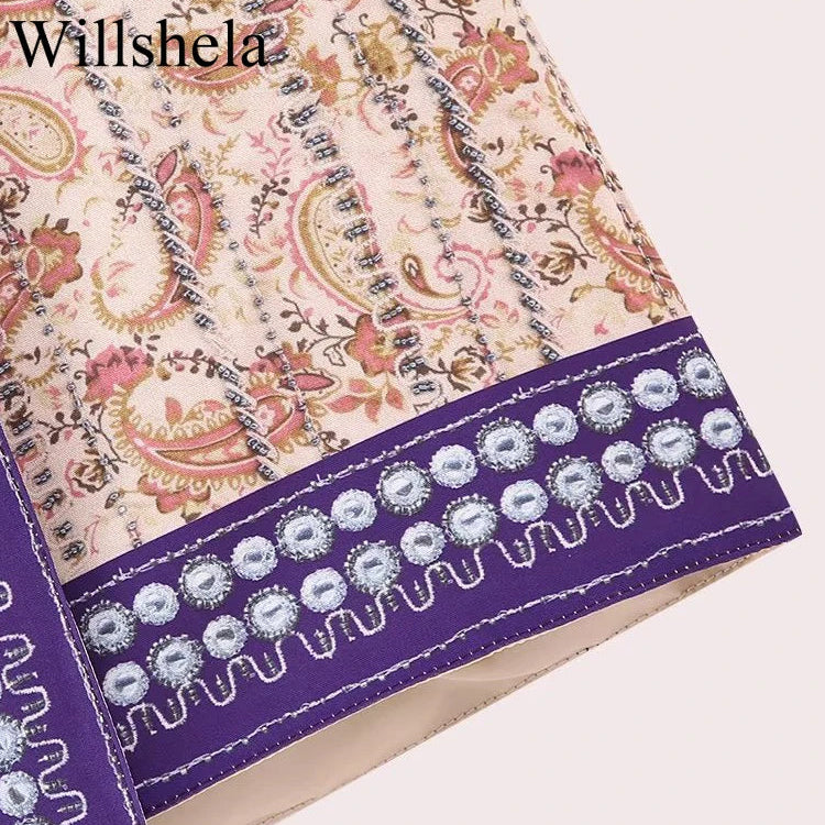 Willshela Women Fashion Printed Side Zipper Mini Skirt Vintage High Waist Asymmetrical Female Chic Lady Skirts