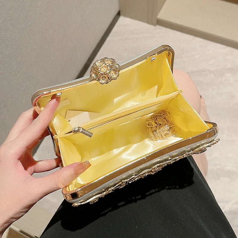 Hollow Rhinestone Evening Bag Elegant Box Clutch Purse Women's Handbags For Party Prom Wedding
