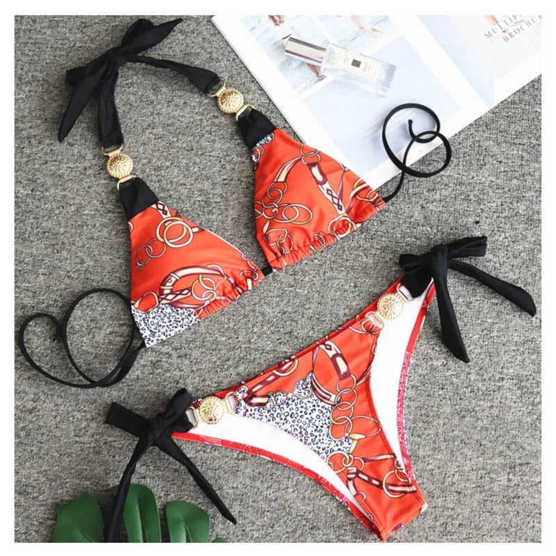 Summer Sexy Print Bikinis Women's Swimwear Female Swimsuit Swimming Bathing Suits Brazilian Bikini Set Beachwear Bather